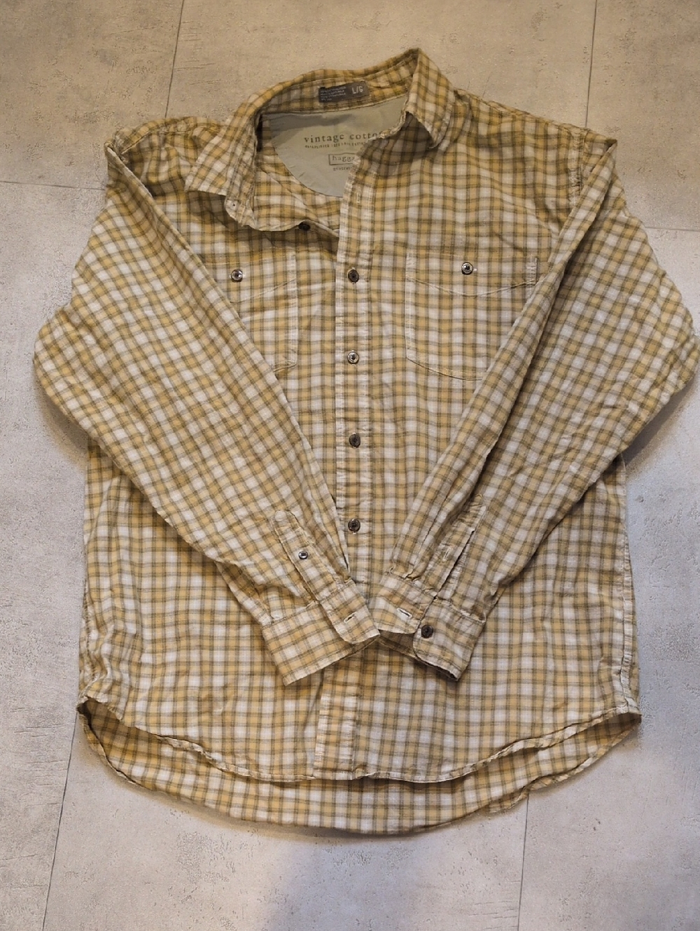 Haggar Generations 100% Cotton Men’s Plaid Button-Down Shirt in Yellow and White